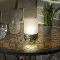 esotec LED Außen-Tischleuchte Solar Echtglas Tischleuchte Rattan Style, 4100K neutralweiß 102075