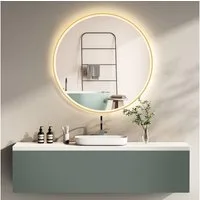 HOKO Badspiegel mit beleuchtung rund Anti-fog 60cm / 80cm+Schwarz / Gold+ (Warmweiß/Kaltweiß/Neutral. Licht mit Touch Schalter und mit Wandschalter einschaltbar. Memory-Funktion. IP44, 5mm HD Glass, Farbtemperatur stufenlos einstellen 2700K-6500K), E
