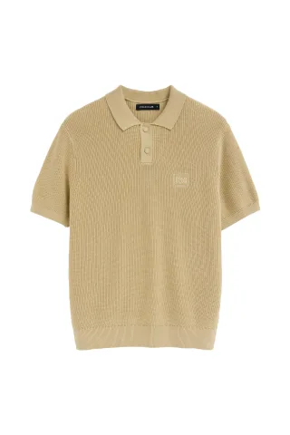 Kurzärmliger Pullover beige mit Polokragen und Polo Club Patch