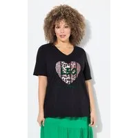 Ulla Popken T-Shirt T-Shirt Leo-Herz Classic V-Ausschnitt Halbarm