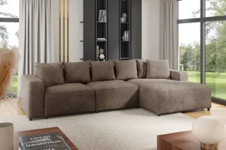 Ecksofa Designersofa Sofa MEGAN in Stoff Poso Cappuccino Ottomane Rechts