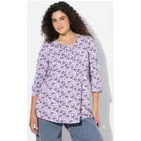 Ulla Popken T-Shirt Shirt Blüten A-Linie Zierfalten Rundhals 3/4-Arm