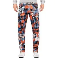Cipo & Baxx Regular-fit-Jeans Herren regular fit Hose Stonewashed BA-CD587 (1-tlg) Auffällige Verzierungen mit Strasssteinen, Nieten und Glitzer-Effekt
