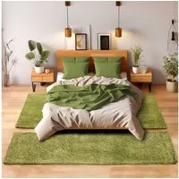SIMPEX24 Hochflor-Bettumrandung Unicolor - Einfarbig, Höhe 30 mm, (Bett-Set, 3-tlg., Bettvorlage), Schlafzimmer Teppich Bettumrandung Läufer Set 3 teilig