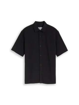 Denim Tom Tailor - Relaxed Fit Kurzarmhemd mit Waffelstruktur black - Gr. - M