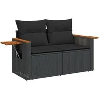 vidaXL Loungesofa Gartensofa mit Kissen 2-Sitzer Schwarz Poly Rattan, 1 Teile