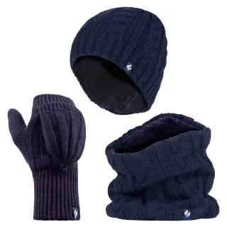 Heat Holders - Womens Thermal Winter Fleece Mütze, Halswärmer und Konverter Handschuhe Set - Navy