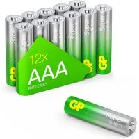 GP Batteries 12x Super Alkaline Batterien AAA Micro LR03 Batterie, (1,5 V, 12 St), 12 Stück LR3 1,5V Batterie Box Alternative MN2400 24A MX2400 E92 EN92