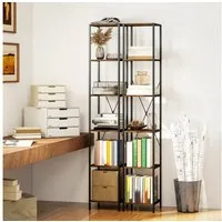 HOMCOM Bücherregal Regal mit 6 Ebenen, Industrial Dekoregal, Homeoffice, Standregale 2-tlg., für Wohnzimmer, Schlafzimmer, Rustikal-Braun