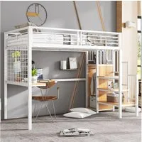 Merax Hochbett (1-St) Etagenbett 90x200 mit Schreibtisch & Kleiderschrank, Eisen Kinderbett