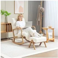 HOMCOM Schaukelsessel Schaukelstuhl mit Hocker und Leinenoptik, Polstersessel (Relaxsessel, 2-St., Schwingsessel), für Schlafzimmer, Wohnzimmer, bis 150 kg belastbar, Cremeweiß