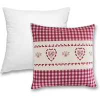 wometo Kissenbezug Landhaus Karo mit Stickerei Herz oder Hirsch, 40x40 cm, (1 Stück), OEKO-TEX®, Karo, Herz & Hirsch-Stickmotiv, MIT Füllung