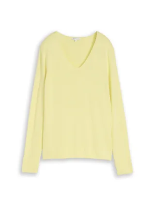 Tom Tailor - Strickpullover mit V-Ausschnitt soft lemon - Gr. - S