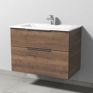 Sanipa 3way Glas-Set Glas-Waschtisch und Unterbau mit 2 Auszügen, Eiche-Tabak UM20250