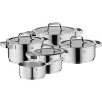 WMF Topf-Set Compact Cuisine, Topfset Induktion mit Glasdeckel, stapelbar, Cromargan® Edelstahl Rostfrei 18/10 (Set, 9-tlg), platzsparend stapelbar, wärmereduzierende Hohlgriffe, Innenskalierung