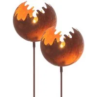 Spetebo Gartenstecker 2x Metall Gartenstecker Naturrost Feuerball klein (Set, 2-St., 2-teilig) Deko Windlicht mit Naturrost