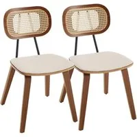 WAHSON OFFICE CHAIRS Esszimmerstuhl 2er Set,mit PU-Leder, Rattan-Rückenlehne und Holz für Küche/Wohnzimmer