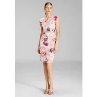 SWING Cocktailkleid - Scuba-Tageskleid mit Drapierung Figurbetonte Passform