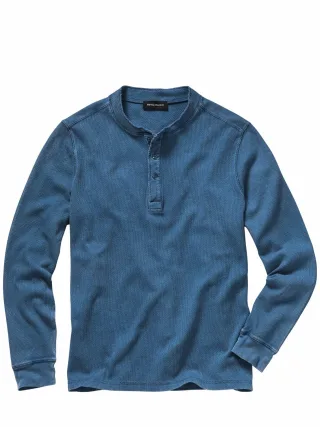 Mey & Edlich Herren Henley-Shirt Blau 100 % Baumwolle