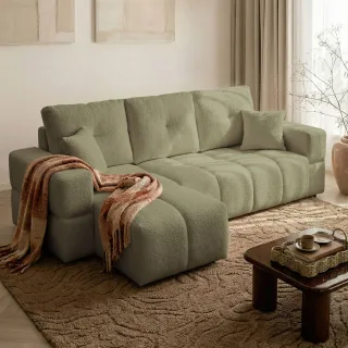 Ecksofa Schlafsofa Sofa DENISE in Stoff Centaur Moosgrün Ottomane Links
