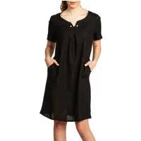 Caspar Sommerkleid SKL029 knielanges Damen Sommer Leinenkleid mit elegantem Perlen Dekor Luftig leicht, figurumspielende Form, mit seitlichem Jersey-Einsatz