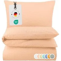 Carpe Sonno Bettwäsche Seersucker 135x200 155x220 Bügelfrei Sommer Bettbezug 100% Baumwolle, Seersucker, 2 teilig, Kühlende Bettwaren Bügelfrei Pflegeleicht Einfarbig Apricot 135 x 200