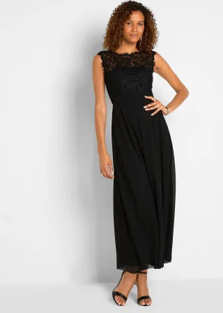bonprix Maxikleid mit Spitze, schwarz, Gr.38, Elegantes Abendkleid mit Spitze im Oberteil und einem Rücken-Cut-Out
