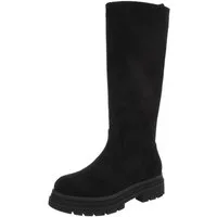 Ital-Design Kniehohe Damenstiefel aus hochwertigem Material für Herbst Plateaustiefel (90418014) Blockabsatz Stiefel in Schwarz