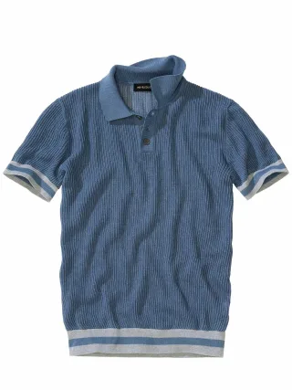 Mey & Edlich Herren Marmor-Strickpolo Blau 100 % Baumwolle