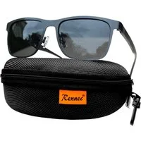 Rennec Sonnenbrille (Metall Sonnenbrille Herren Polarisiert Rechteckige Gläser mit Brillenbox) Leichte Edelstahl Brille 26g Polarisiert Getönt Schwarz oder Grün
