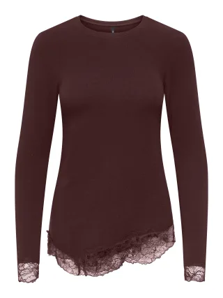 ONLY - ONLGLAMOUR L/S LACE DETAIL TOP JRS Decadent Chocolate - Gr. - XL