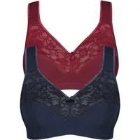 Susa Bügelloser BH Basic (2er Pack) Spitze, genähte Cups, Baumwollmix, elastisch, BH-Set