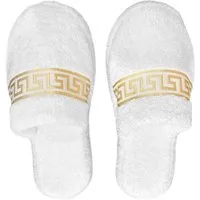 Belle Arti Luxus Gäste Hausschuhe Homeslipper Damen Herren Mäander weiss gold Spa Pantoffel (1-tlg)