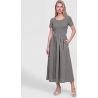 PEKIVESSA Sommerkleid Midikleid wadenlang Kurzarm mit Taschen Material-Mix aus Rippstrick und Viskoserock