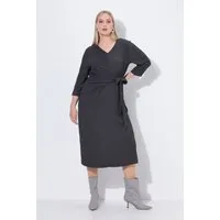 Ulla Popken Jerseykleid Wickel-Midikleid V-Ausschnitt Bindegürtel 3/4-Arm