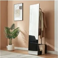 en.casa Garderobenspiegel, »Saden« mit Staufach und Kleiderstange 165 x 40 x 51 cm Schwarz