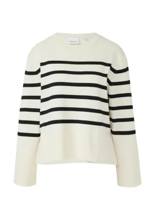 comma - Streifenpullover mit weiten Ärmeln beige/schwarz - Gr. - 46
