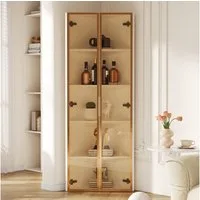 Merax Glasvitrine Eckschrank Eckvitrine mit LED Licht (1-St) Eckvitrine Hochschrank mit 2 Glastüren, Vitrinenschrank, 62x35x160cm