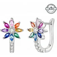 Taffstyle Paar Creolen 925 Sterling Silber Ohrringe Damen Creolen Blume Zikonia Kristall bunt (Hübsche Creolen aus 925 Silber - Geschenkidee für Weihnachten, Geburtstag und Valentinstag, 1 Paar Creolen mit Zirkonia Kristallen)