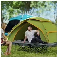 Outsunny Feldbett Campingliege mit Kopfkissen Seitentasche Klappbett für Erwachsene (Gästebett bis 150 kg, 1-St., faltbar Campingbett) 187 x 67 x 37 cm, für Outdoor, Garten Camping Reisen Grau