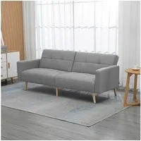HOMCOM Schlafsofa mit Sitzkissen, Leinenoptik, verstellbarer Rückenlehne, Schlafcouch 1 Teile, für Wohnzimmer, Schlafzimmer, Grau