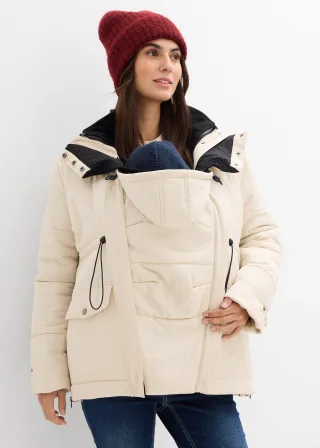 bonprix 6-in-1 Umstands-Tragejacke mit herausnehmbarer Fleecejacke, beige, Gr.46, Multifunktionale Umstandsjacke für die Schwangerschaft und danach