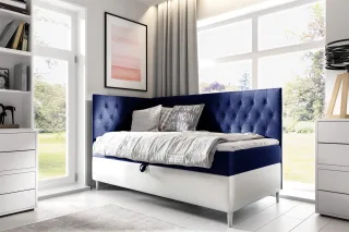 Boxspringbett Gästebett Kinderbett FINJA Nr.3 80x200cm Weiss-Blau Seite Links