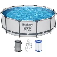Bestway Framepool 56418 (Komplett Set, 5-tlg., Pumpe, Leiter, Kartusche), langlebig, robust, korrosionsbeständig, Ø 366 x 100 cm