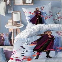 MTOnlinehandel Bettwäsche Frozen Eiskönigin 135x200+80x80 cm, 100 % Baumwolle, Flanell, 2 teilig, Disney's Kinderbettwäsche mit Anna, Elsa & Olaf Biber Mädchen