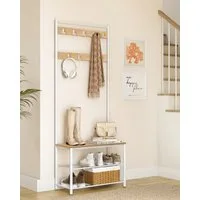 VASAGLE Garderobenständer Garderobe, Kleiderständer, mit Schuhbank, 3-in-1 Design, Stahl, 32 x 70 x 175 cm