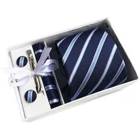 Moschen-Bayern Krawatte Seidenkrawatte Krawatte Herrenkrawatte 100% Seide 4-tlg. Geschenkbox Set-4tlg. - Krawatte + Einstecktuch + Manschettenknöpfe + Nadel