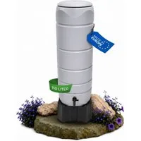 YourCasa Regentonne [CircleTower] 110L mit Standfuss, Deckel & Wasserhahn - Regenfass, Schmal, Inkl. Standfuss 39,6 x 130,3 cm, Wetterfest
