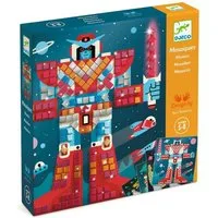 DJECO Kreativset Mosaik Bastelset Space Battle mit metallischen Quadraten für Kinder
