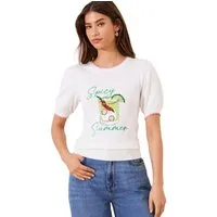 LIPSY Paillettenshirt Lipsy Kurzarm-Strickpulli mit Grafik + Pailletten (1-tlg)